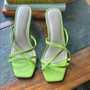 Vibrant Green Strappy Heels with Square Toe